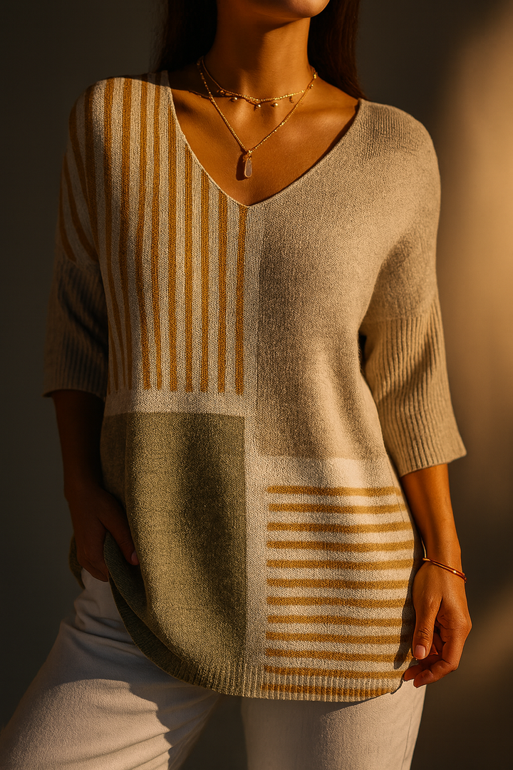Women's Abstract Geometric Pattern Art Print Casual Knit Pullover 1