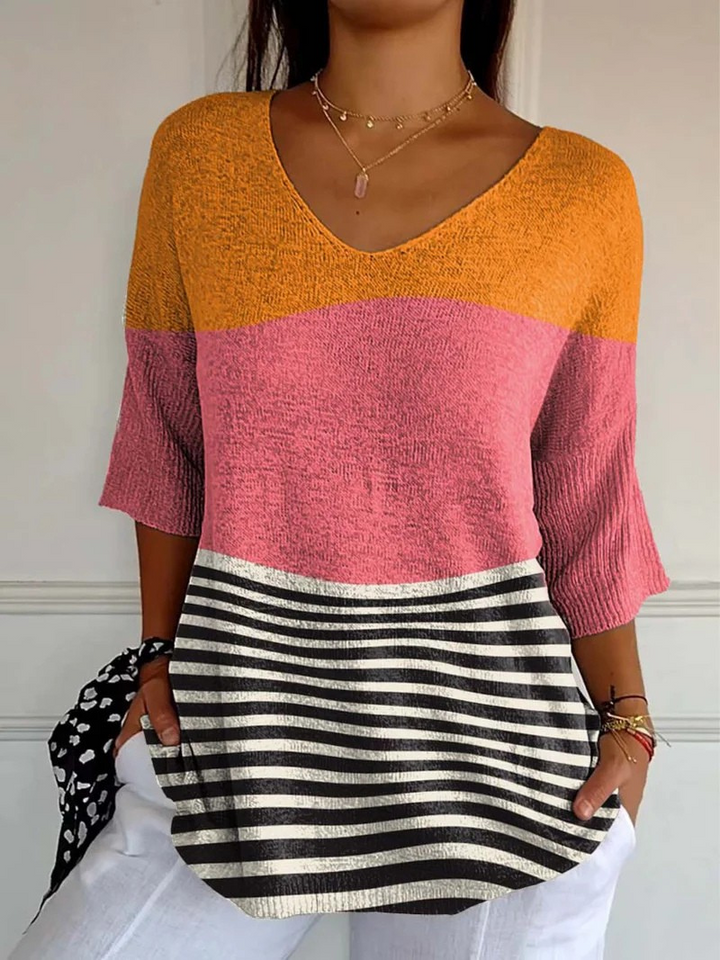 Women's Abstract Line Pattern Art Print Casual Knit Pullover 0