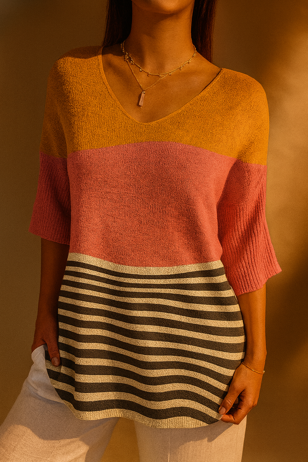 Women's Abstract Line Pattern Art Print Casual Knit Pullover 1