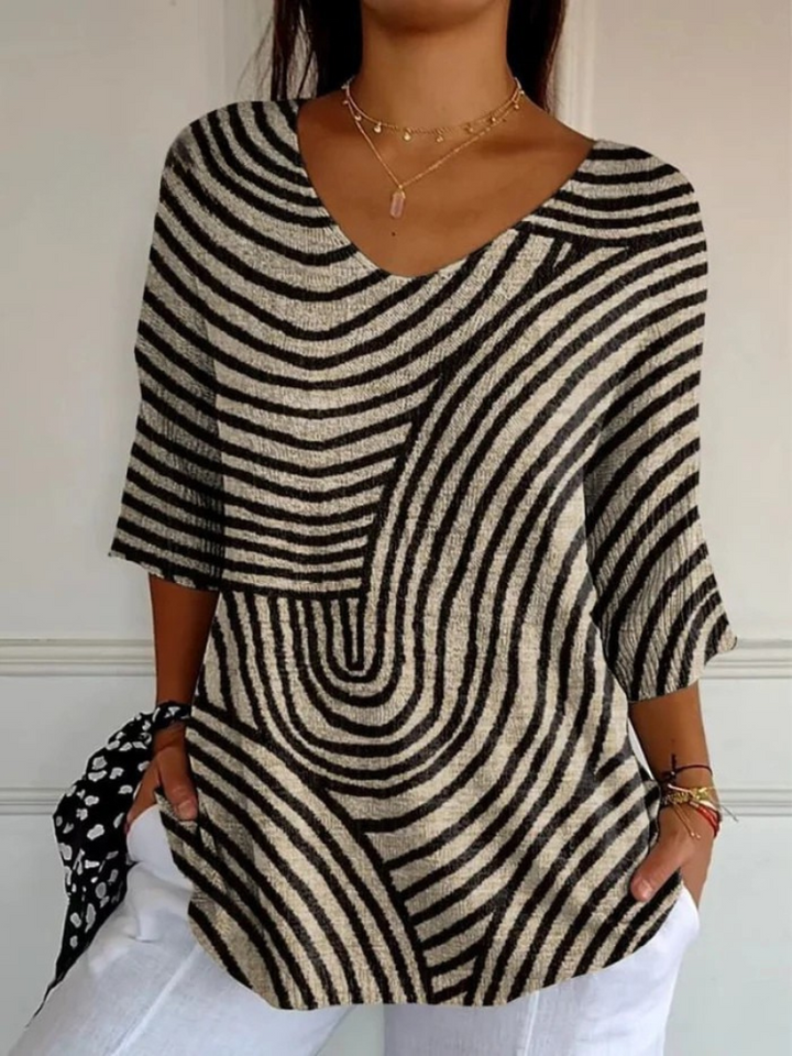 Women's Retro Geometric Art Round Line Print Casual Pullover Knit 0