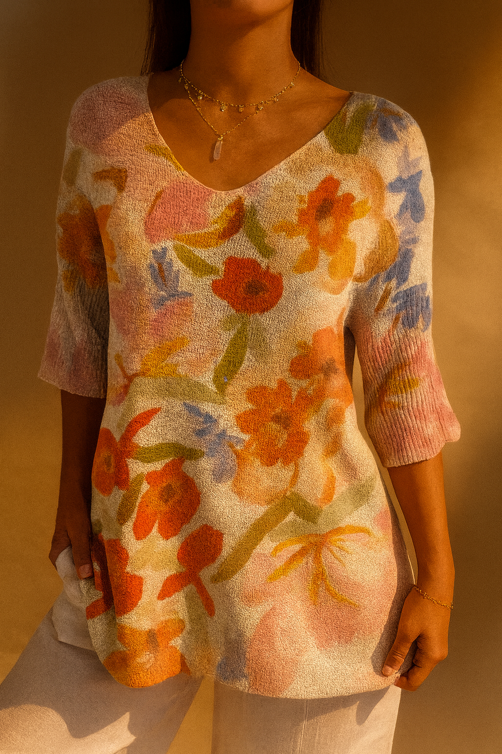 Women's Vintage Art Floral Casual Pullover Knit 1