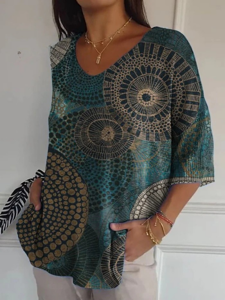Women's Vintage Circle Totem Abstract Geometry Casual Pullover Knit 0