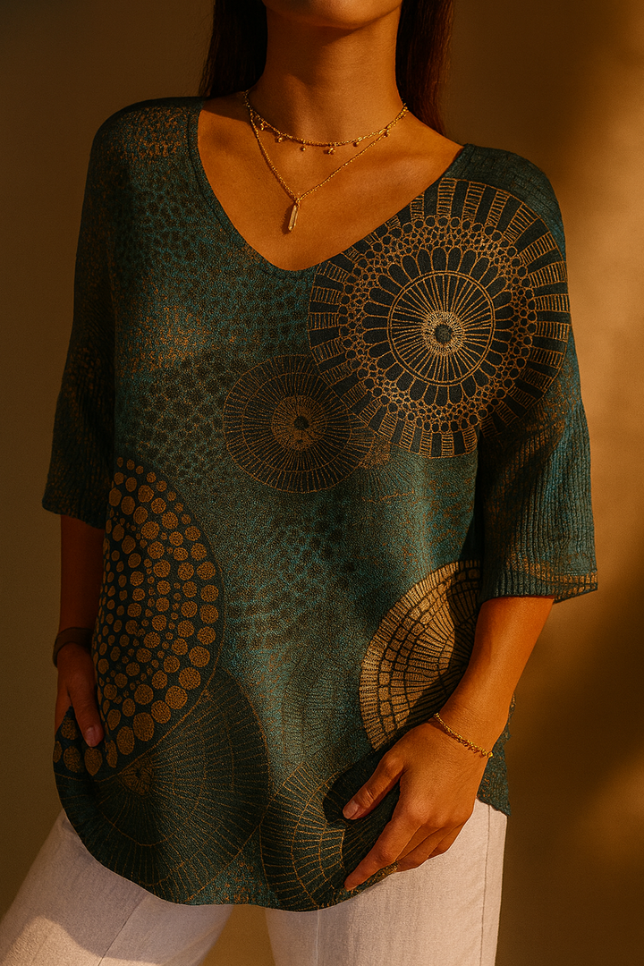 Women's Vintage Circle Totem Abstract Geometry Casual Pullover Knit 1