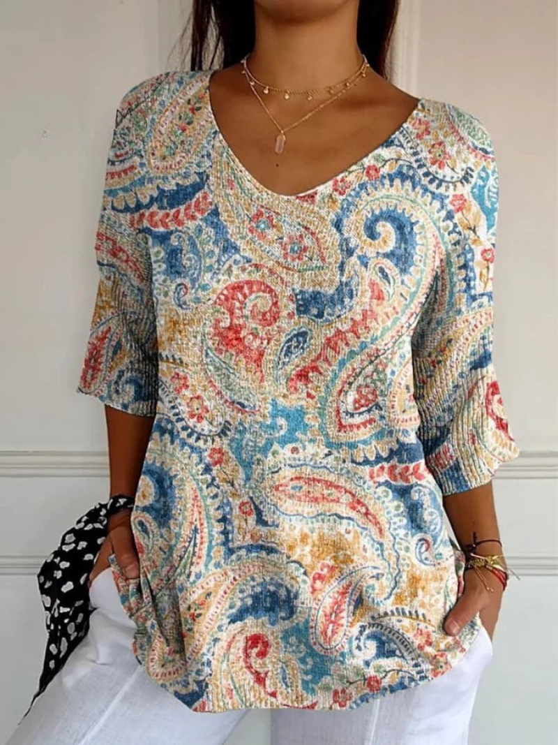 Women's Vintage Ethnic Floral Art Print Casual Pullover Knit 0