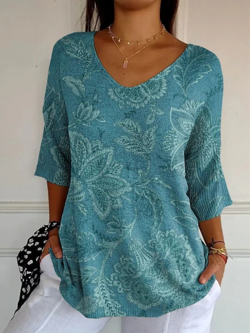 Women's Vintage Ethnic Floral Art Print Casual Pullover Knit 0