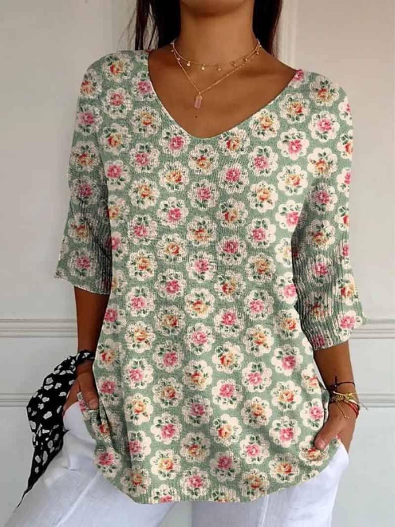 Women's Vintage Ethnic Floral Art Print Casual Pullover Knit 0