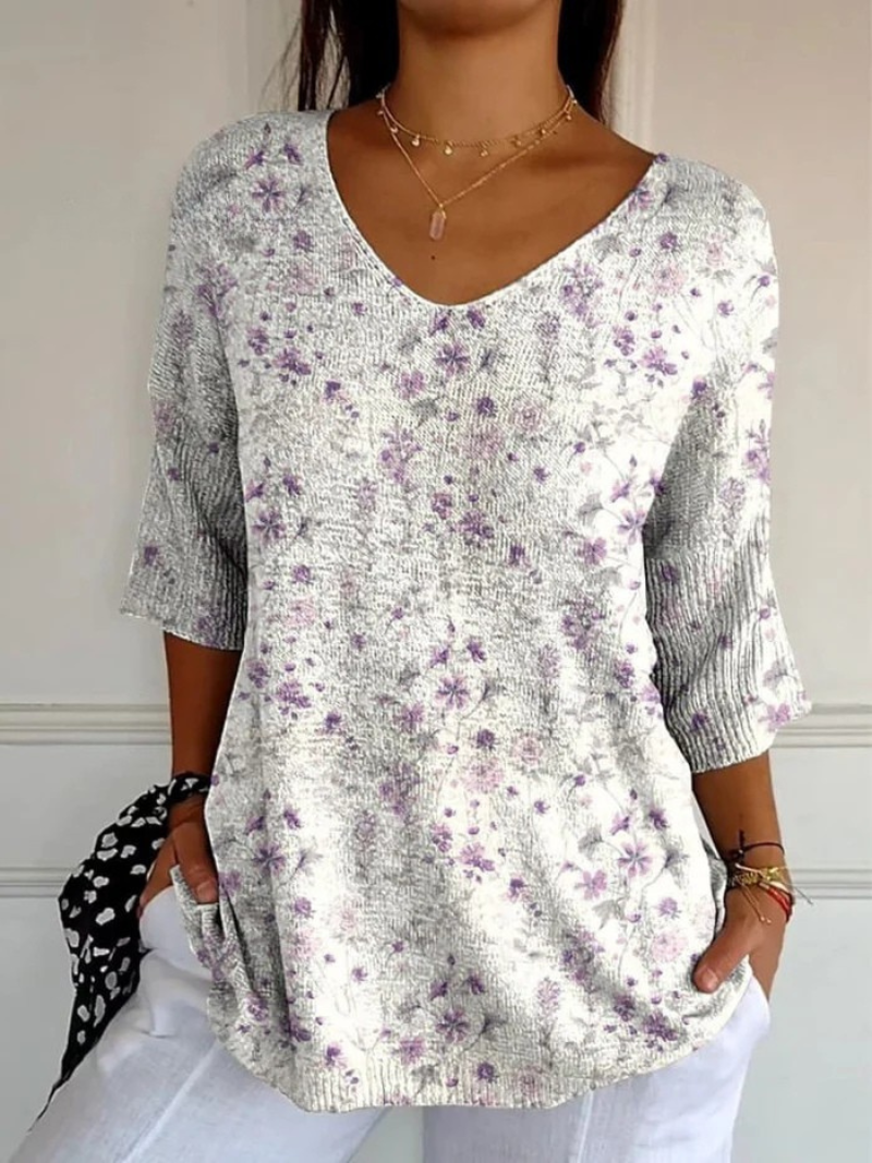 Women's Vintage Floral Art Casual Pullover Knit 0
