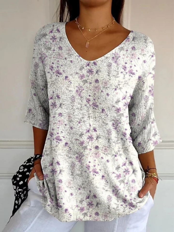 Women's Vintage Floral Art Casual Pullover Knit 0