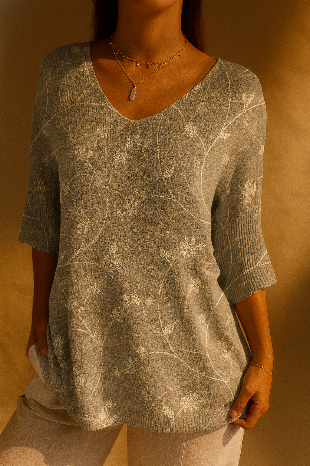 Women's Vintage Floral Art Casual Pullover Knit 1