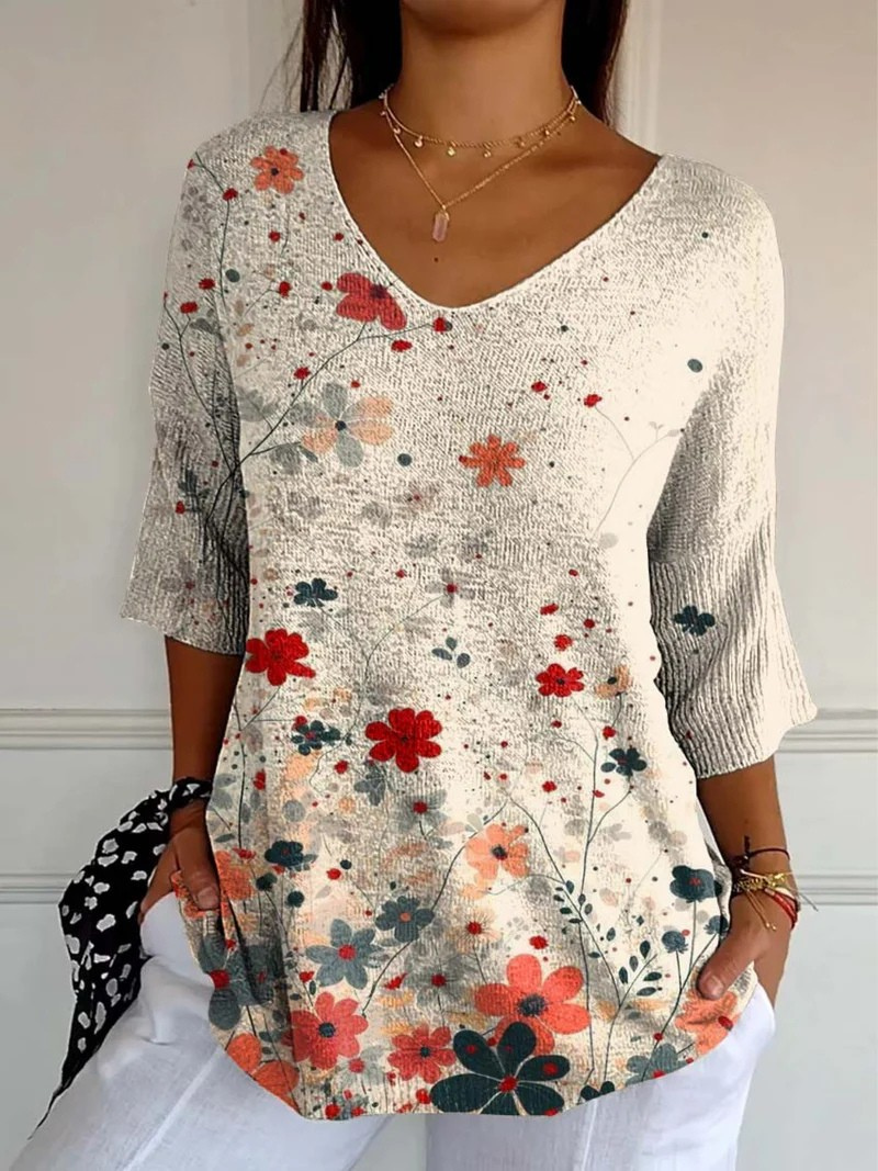 Women's Vintage Floral Pattern Art Print Casual Knit Pullover 0