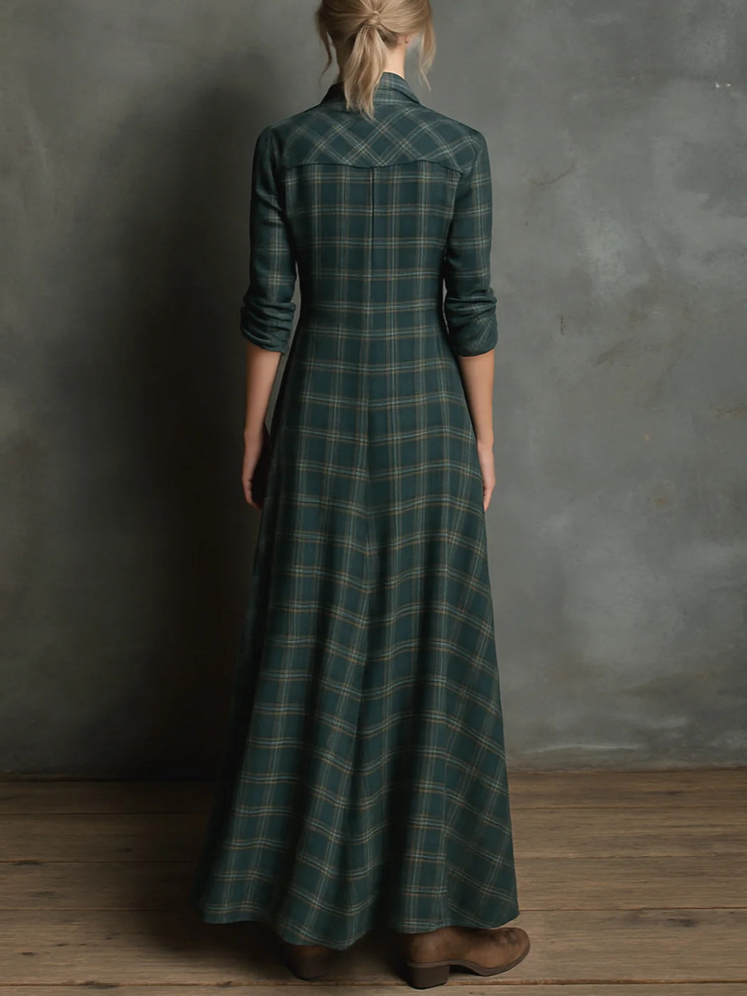Loriviannea | Long Dress With Green Check Lapel