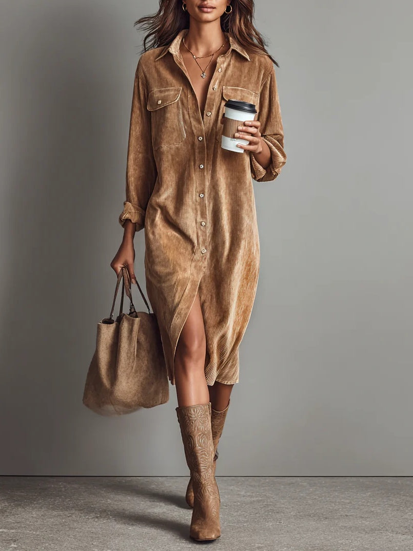 Averlina | Corduroy Midi Dress With Pockets