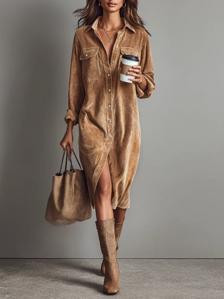 Averlina | Corduroy Midi Dress With Pockets