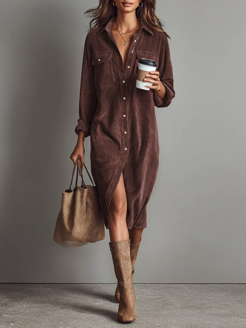 Averlina | Corduroy Midi Dress With Pockets
