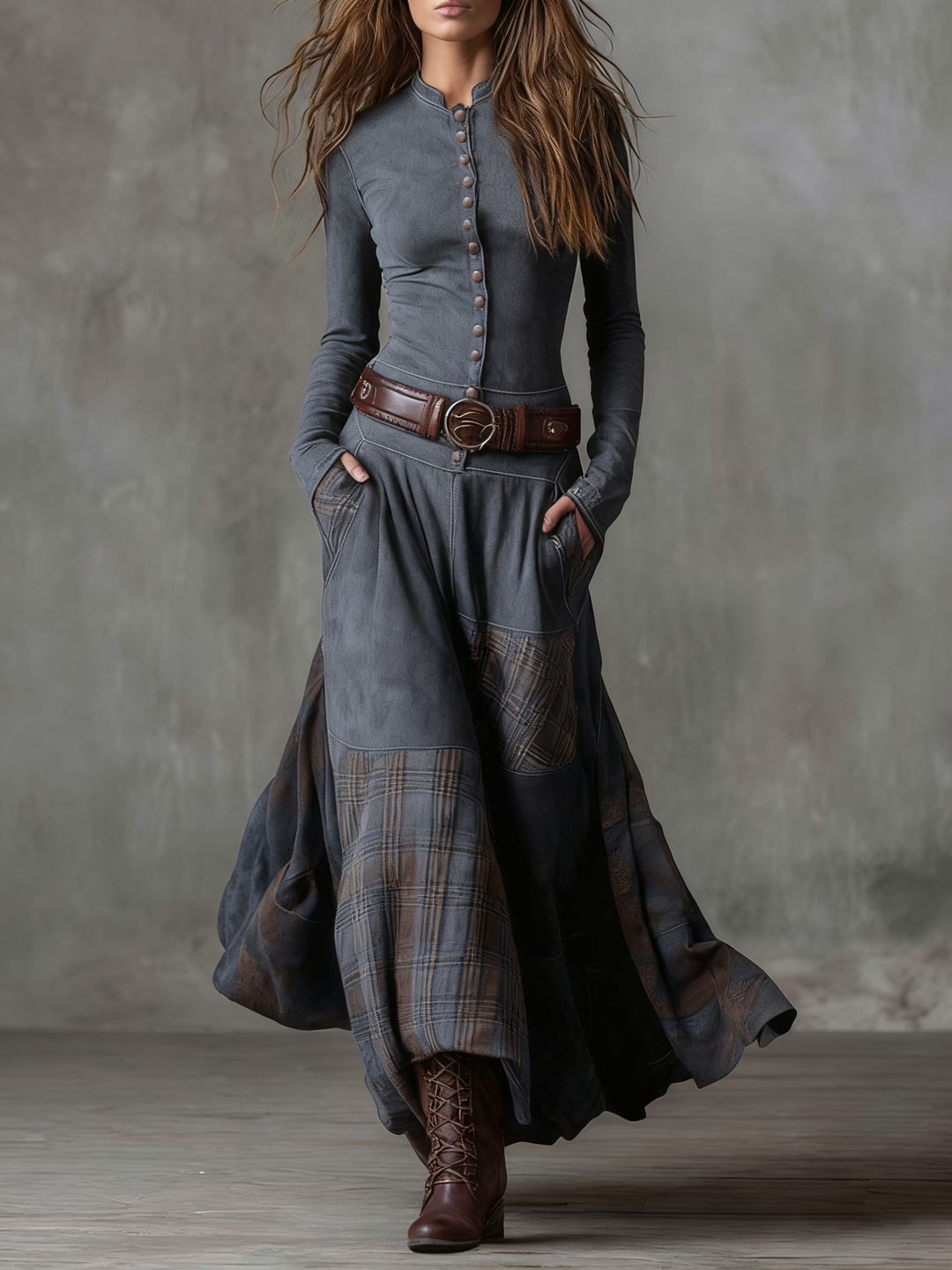 Lenorisse | Vintage Long Check Dress (Belt not included)