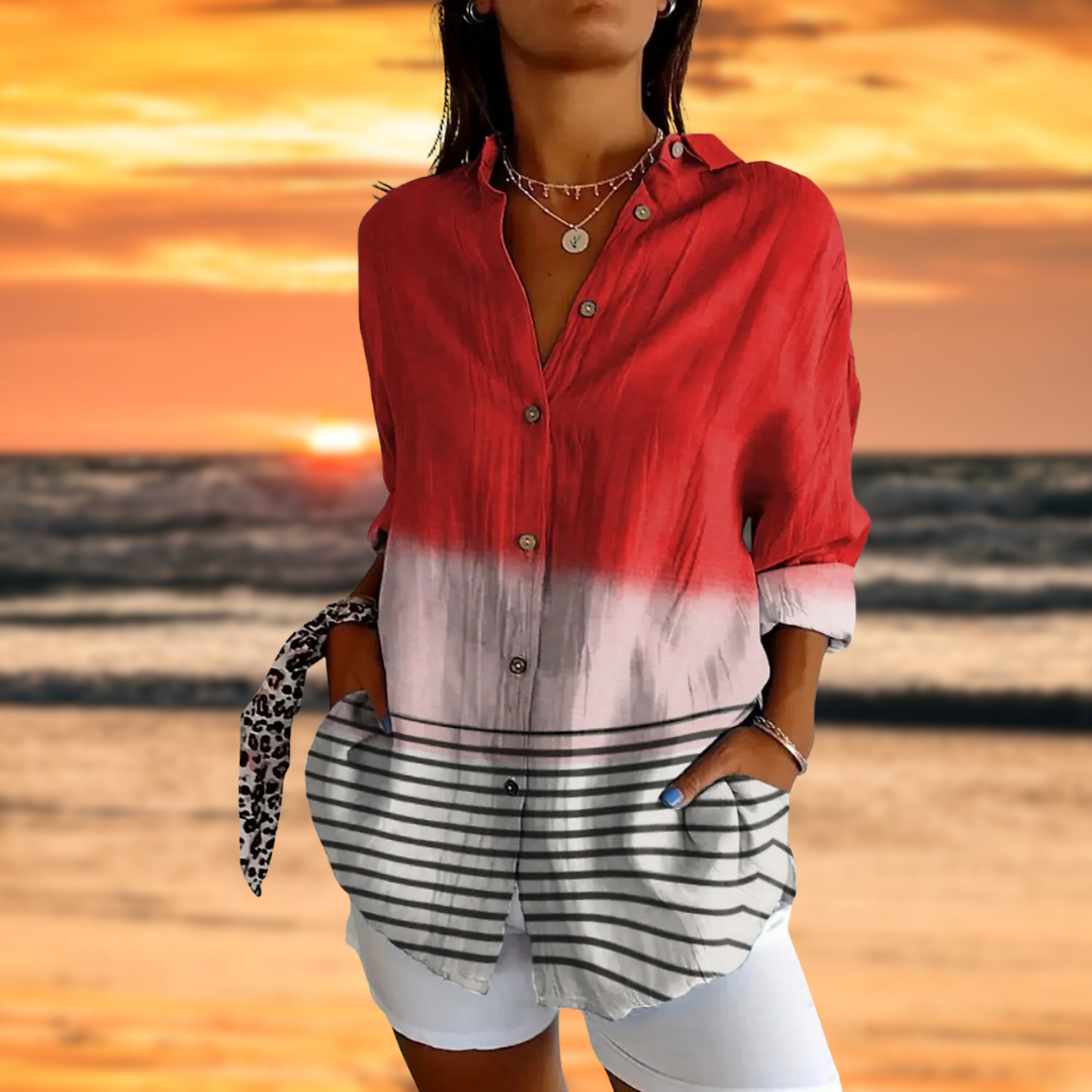 ZARELIA™ | COLOUR GRADIENT BLOUSE WITH STRIPED HEM 0