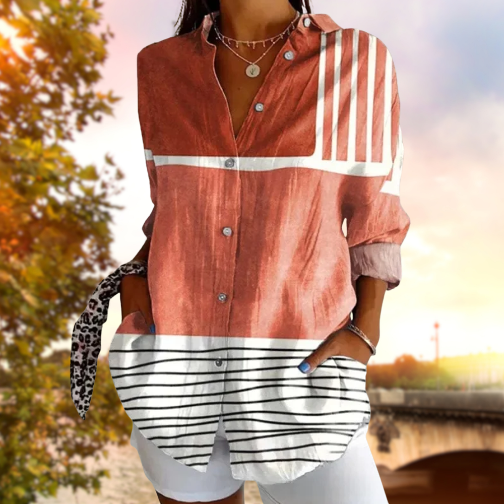 ZARELIA™ | COLOUR GRADIENT BLOUSE WITH STRIPED HEM 1