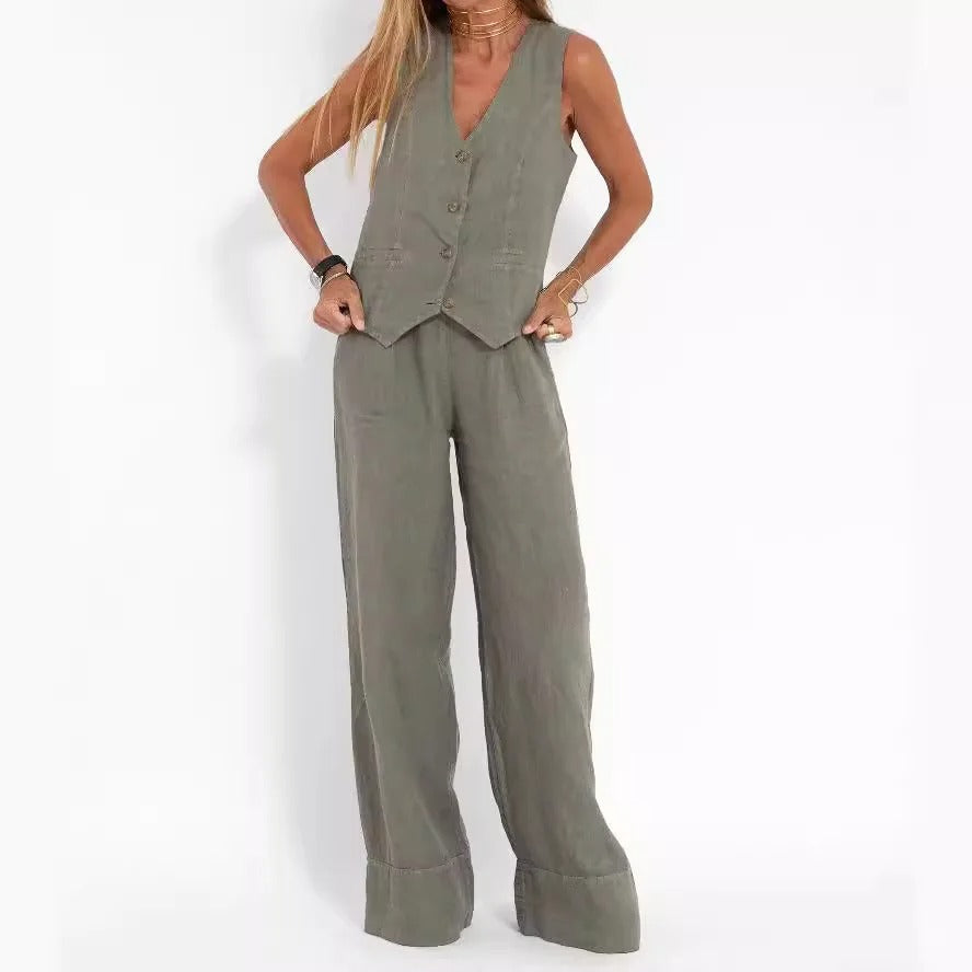 Tailored Vest & Wide-Leg Cotton Set