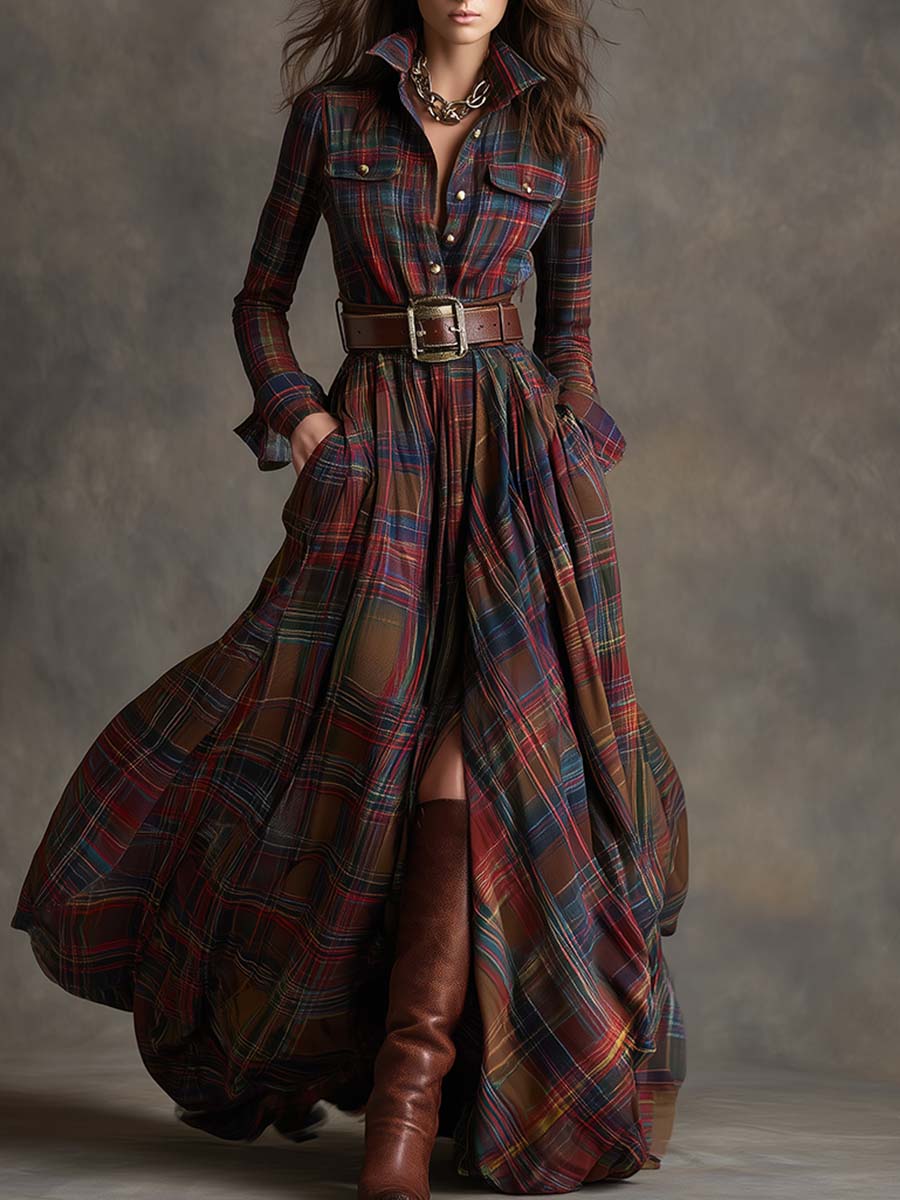 Seralyne | Checked Maxi Shirt Dress (No Belt)