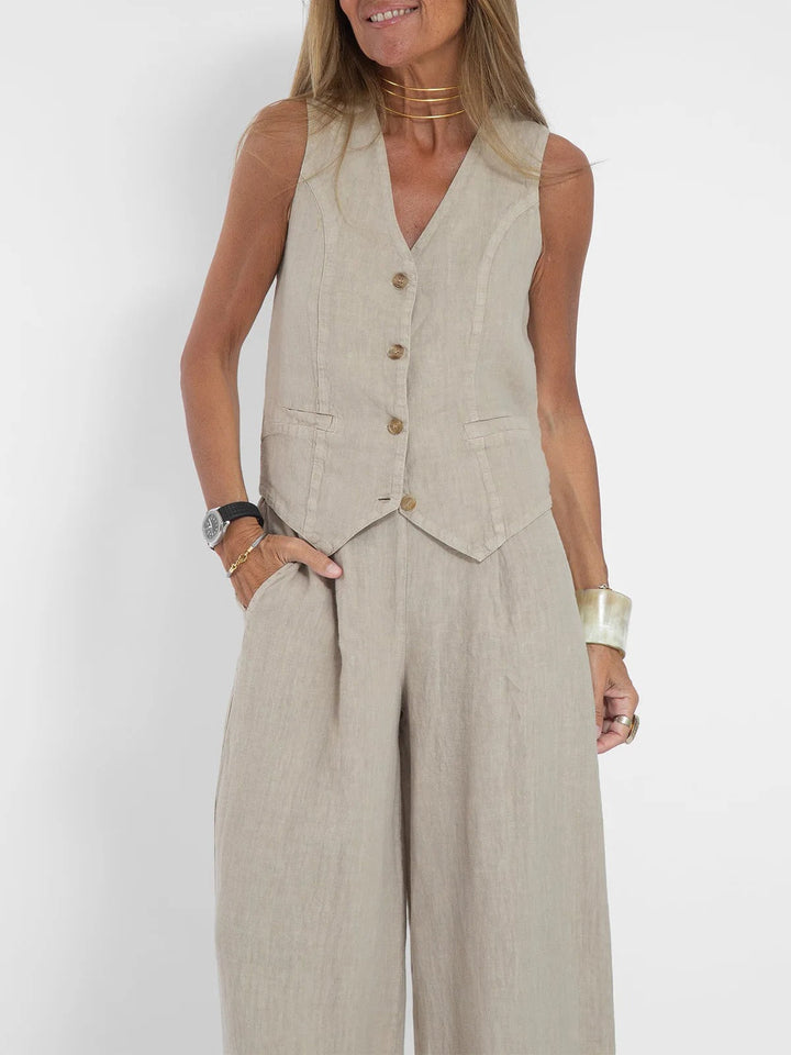 Tailored Vest & Wide-Leg Cotton Set
